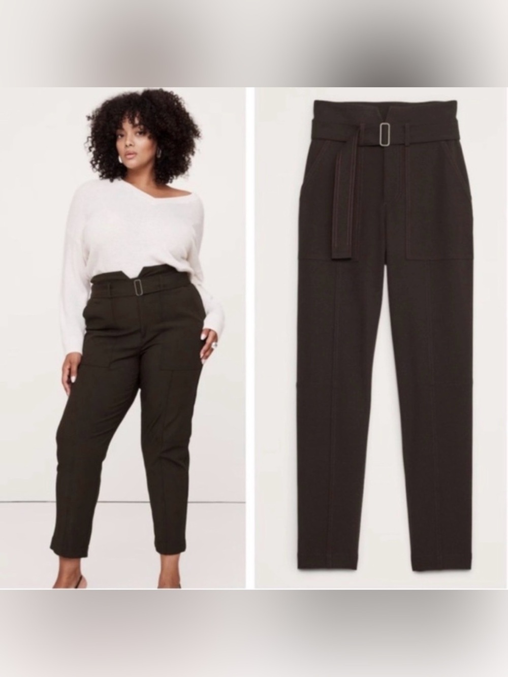 Banana Republic Pants Black Paperbag Waist Belted Utility Trouser Size 14